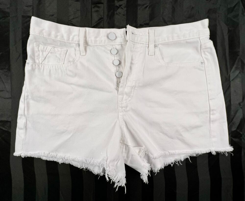 7 For All Mankind Monroe Cutoff White Mid-Rise Button Up Shorts (Women's 27)